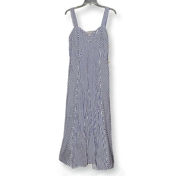 New Jessica Simpson Blue & White Stripe Nautical Cotton Midi Dress Sz M - Picture 2 of 6